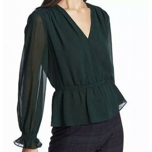 1. State Women Blouse Dark Green Size Large L Cinched Waist Bell Sleeve